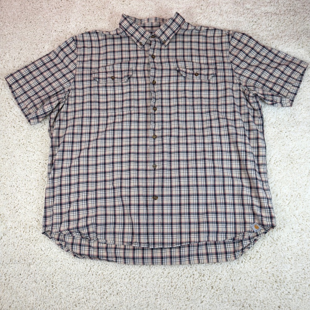 Carhartt Plaid Button Down Shirt Mens 3XL Tan Red Relaxed Fit Cotton 101553 261